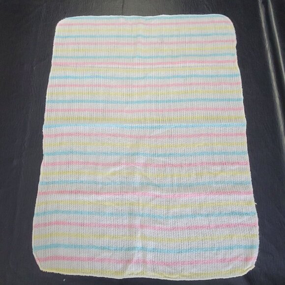 Beacon Baby Blanket Nursery Crib Bedding Open Waffle Pastel Stripe Pink Blue Vtg - Picture 1 of 8